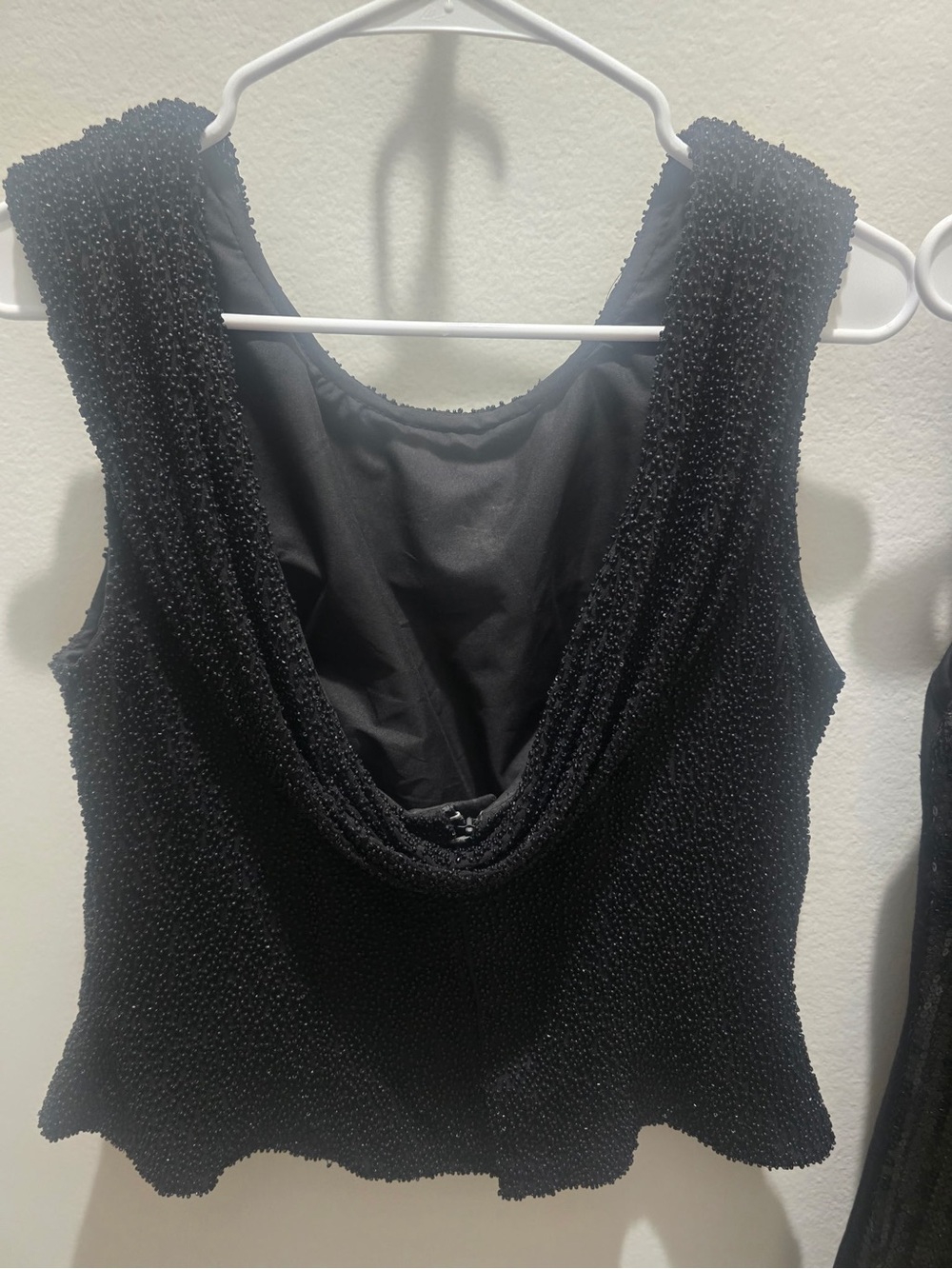 Black Beaded Cowl Neck Sleeveless Blouse